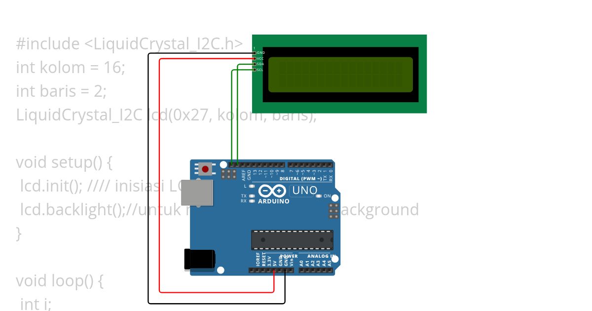 VIGOR BELAJAR LED LiquidCrystal_I2C simulation