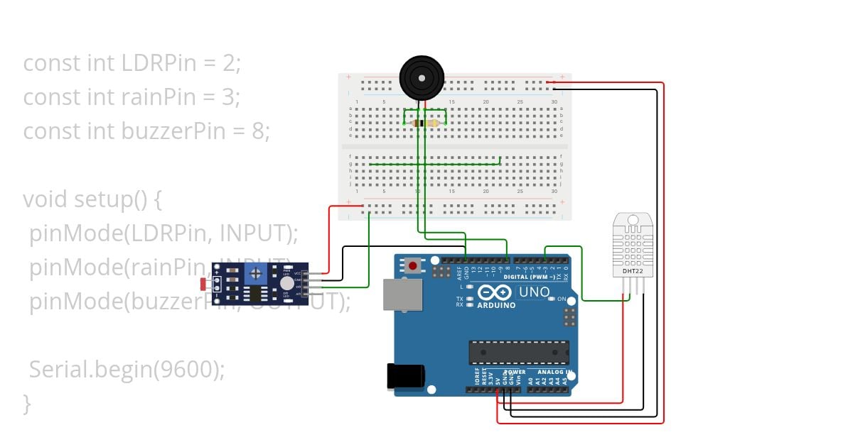 Sensor Hujan, Air dengan Buzzer  simulation