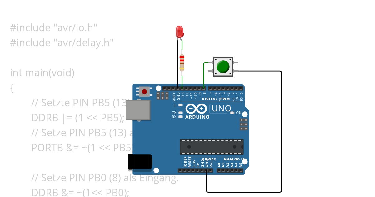 Atmega328p bare register btn simulation