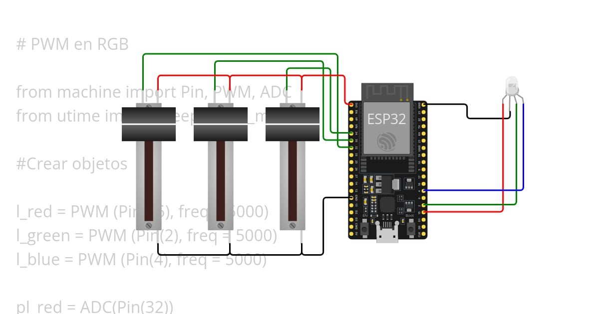 Programando en microPython un RGB con señal Análoga y PWM simulation