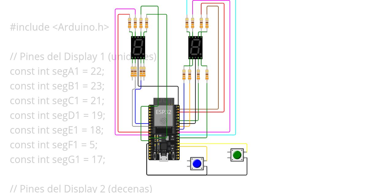 contador esp32 con 2 displays simulation