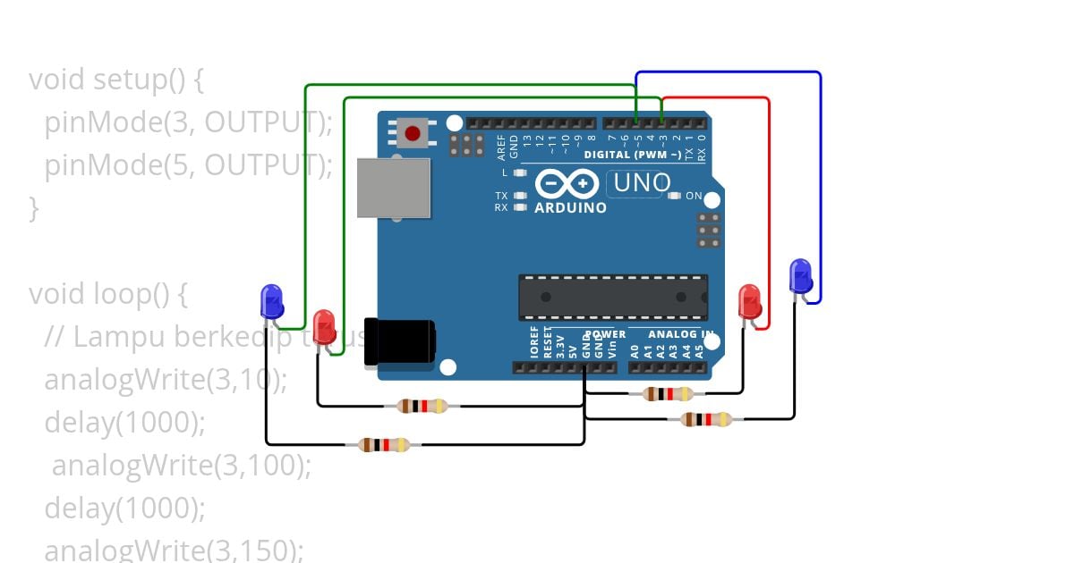ARDUINO VIGOR (PWM lampu berkedip terus menerus setiap 1 detik) simulation