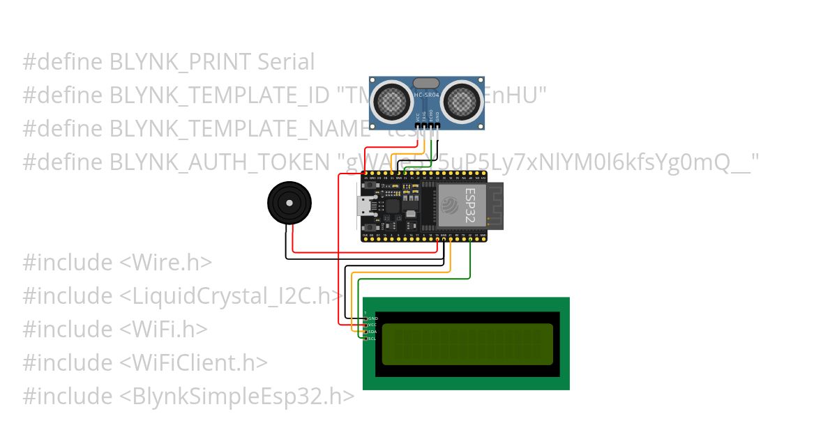 Pemantauan Kapasitas Tangki Air dengan Sensor Ultrasonik with Display LCD and Buzzer Copy simulation