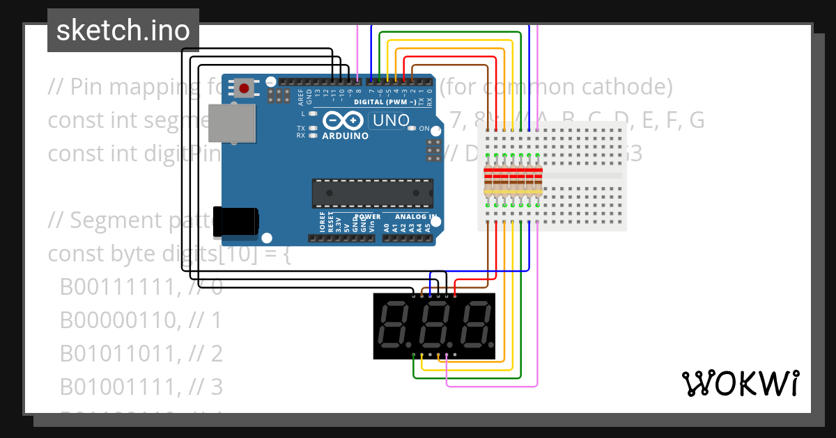 3 Digit 7 Segment Display (Noble) - Wokwi ESP32, STM32, Arduino Simulator