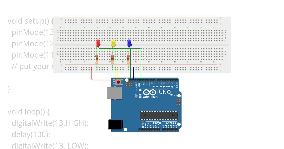 breadboard 3 led simulation