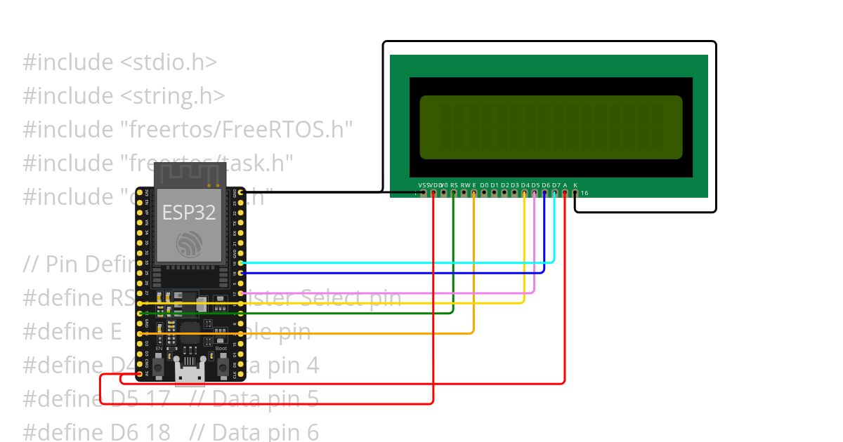 ESP32, LCD 16x2 and ESPIDF simulation