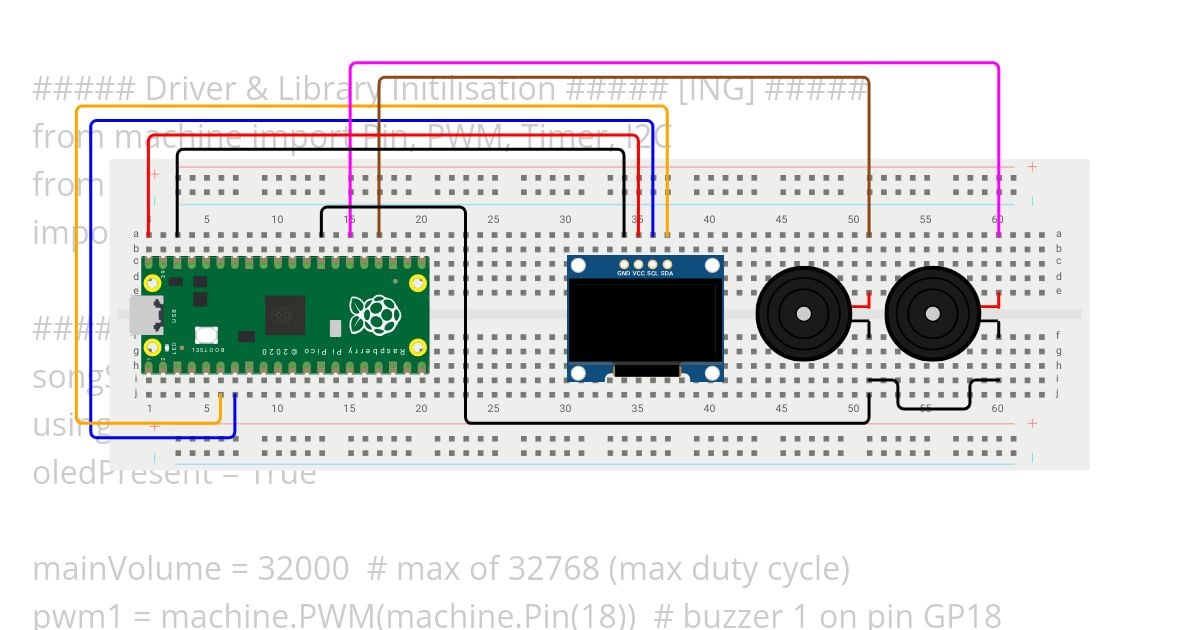 Polynote melody and OLED Breadboard simulation