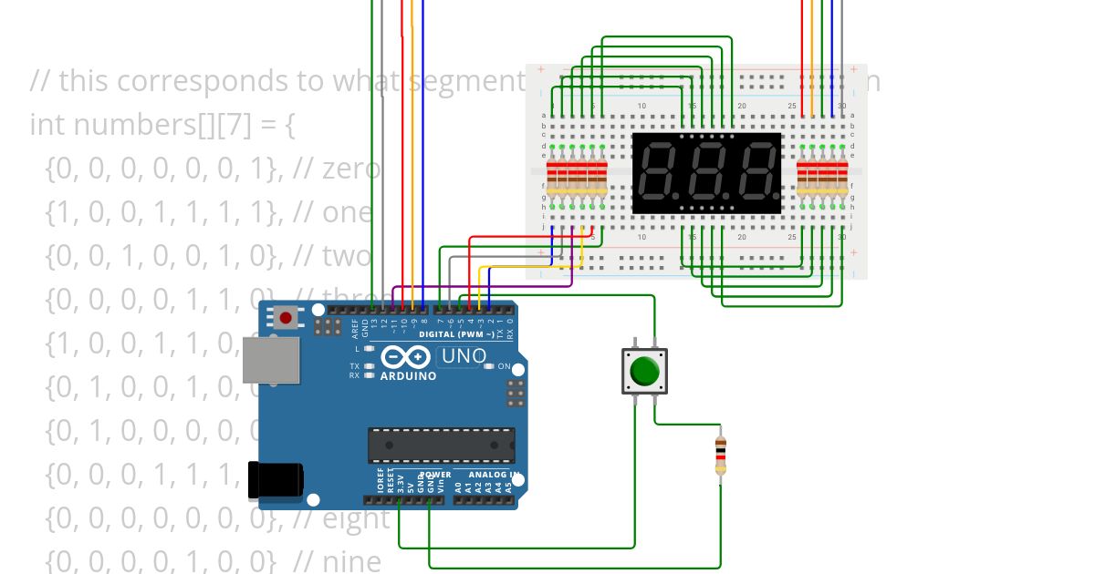 3-Digit 7 Segment using Arduino with 220ohm simulation