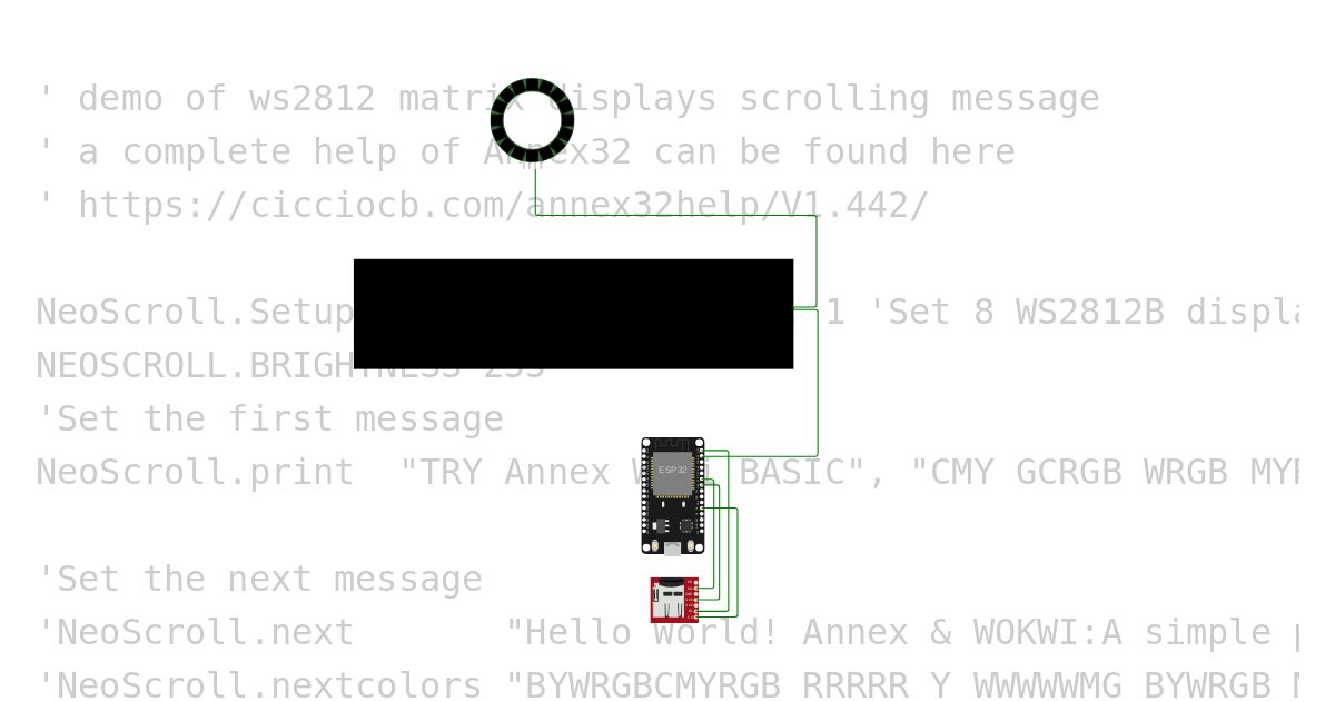 Neopixels Scrolling Message Serpentine simulation