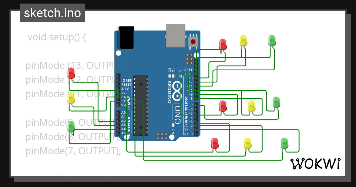 traffic1(vaishali).uno - Wokwi ESP32, STM32, Arduino Simulator image.