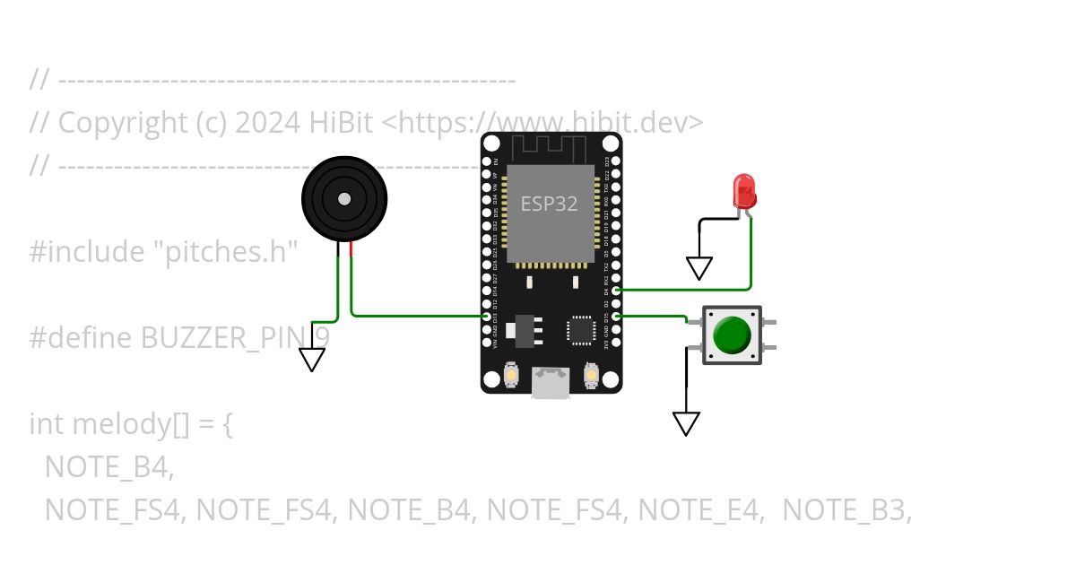 button + led blink + buzzer melody simulation