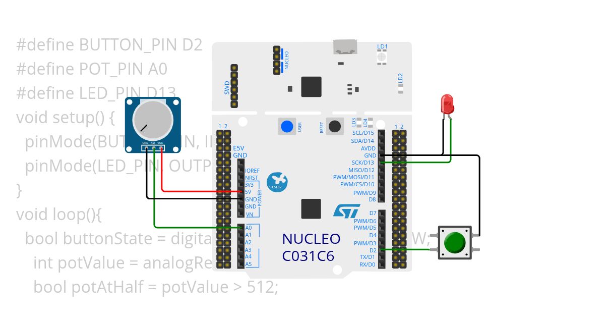 led on when pot>512 & push button is pressed (21103053) simulation