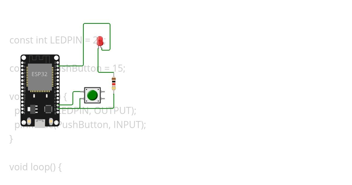 ESP32 - Lecture 1C - Single LED switched by a push-button (direct and inverted state) simulation