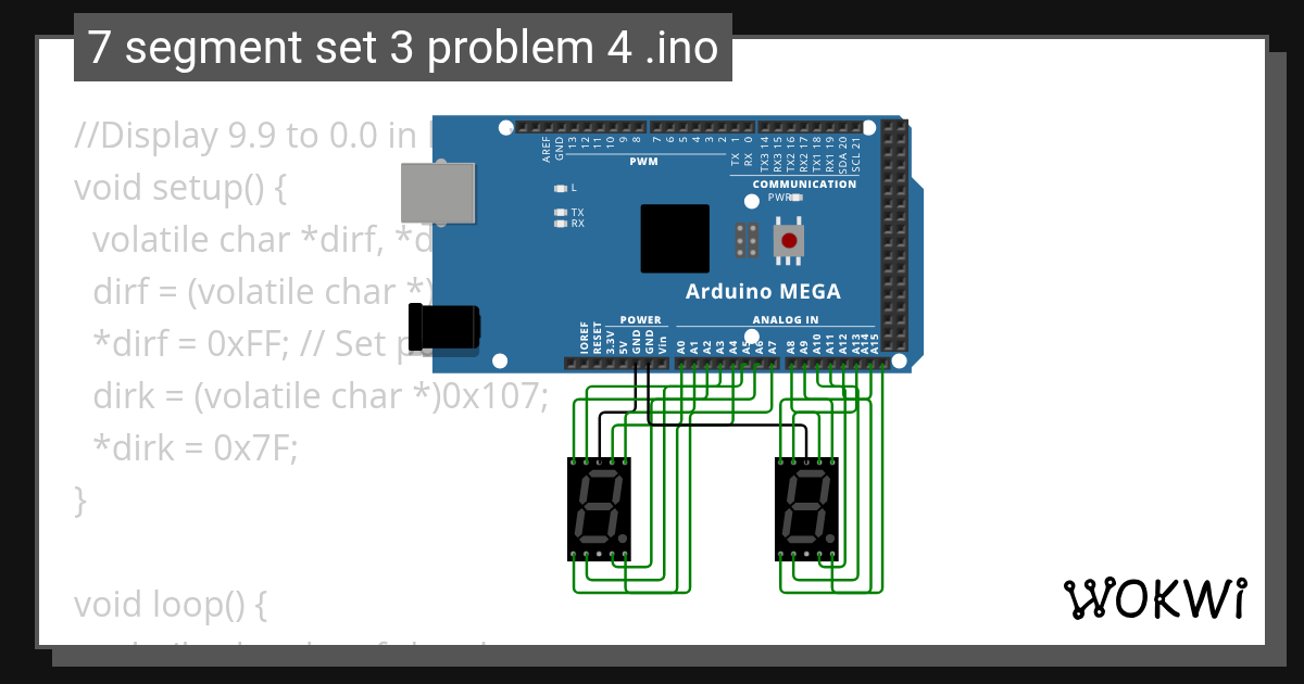 Display 9.9 to 0.0 in loop with delay - Wokwi ESP32, STM32, Arduino ...
