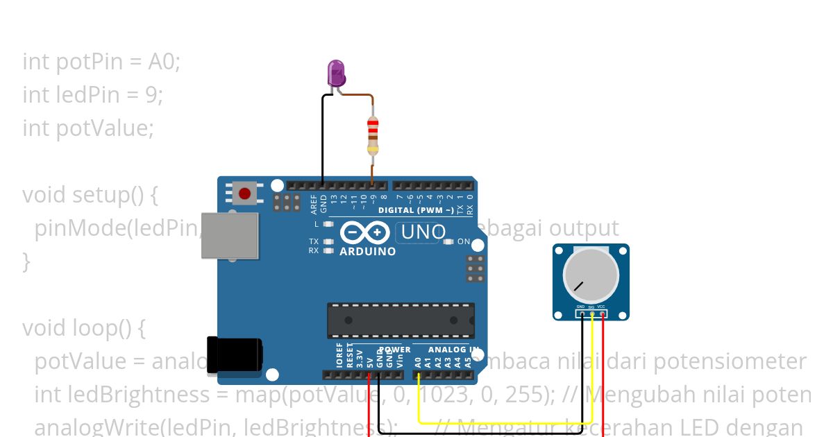 Potensiometer + LED simulation