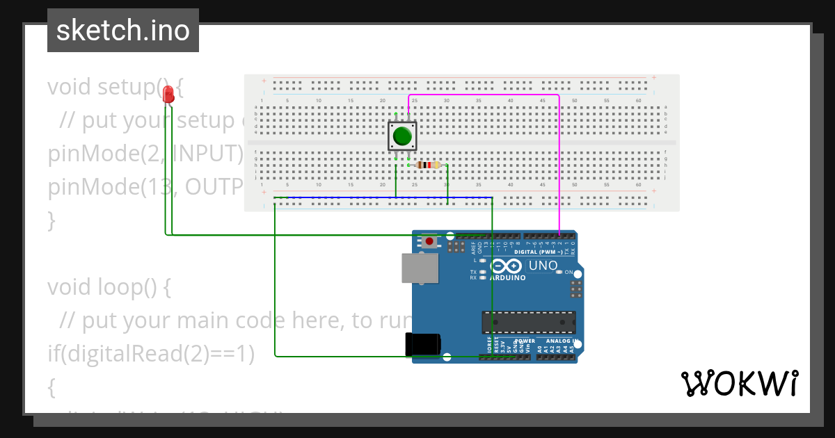 Push button LED 2 - Wokwi ESP32, STM32, Arduino Simulator