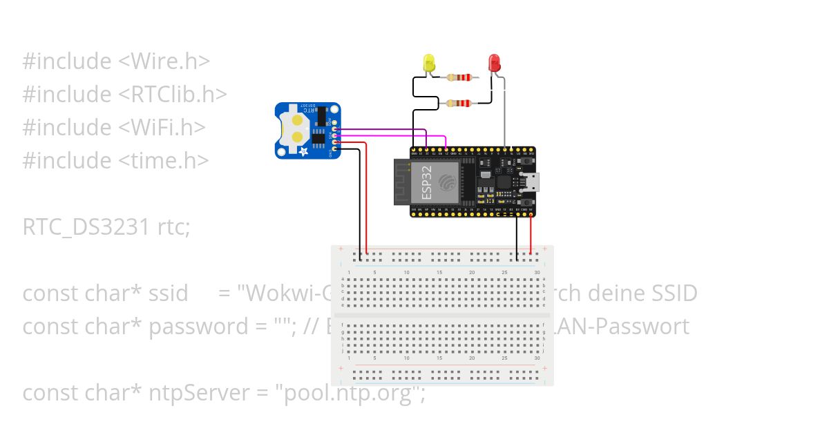 Uhr Morse-Code-Clock 2 ESP32 mit NTP 2 LED OK simulation