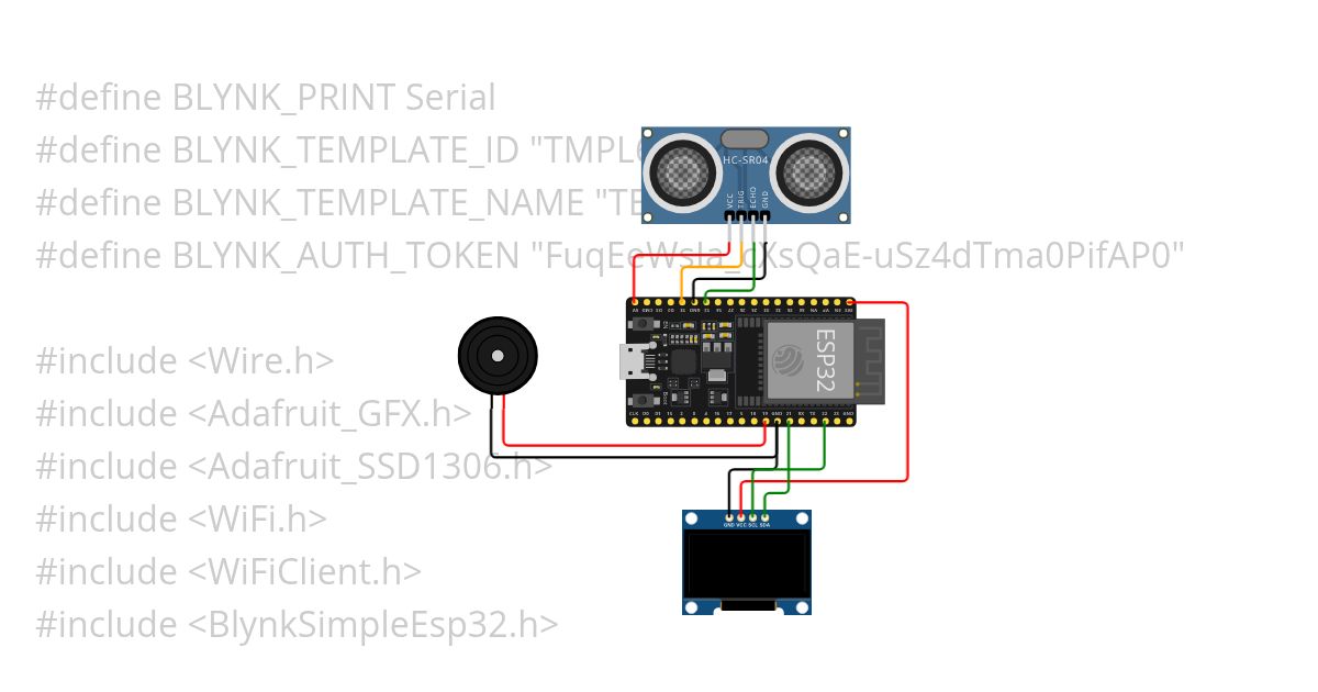 Pemantauan Kapasitas Tangki Air dengan Sensor Ultrasonik with Display LCD OLED and Buzzer Copy (2) simulation