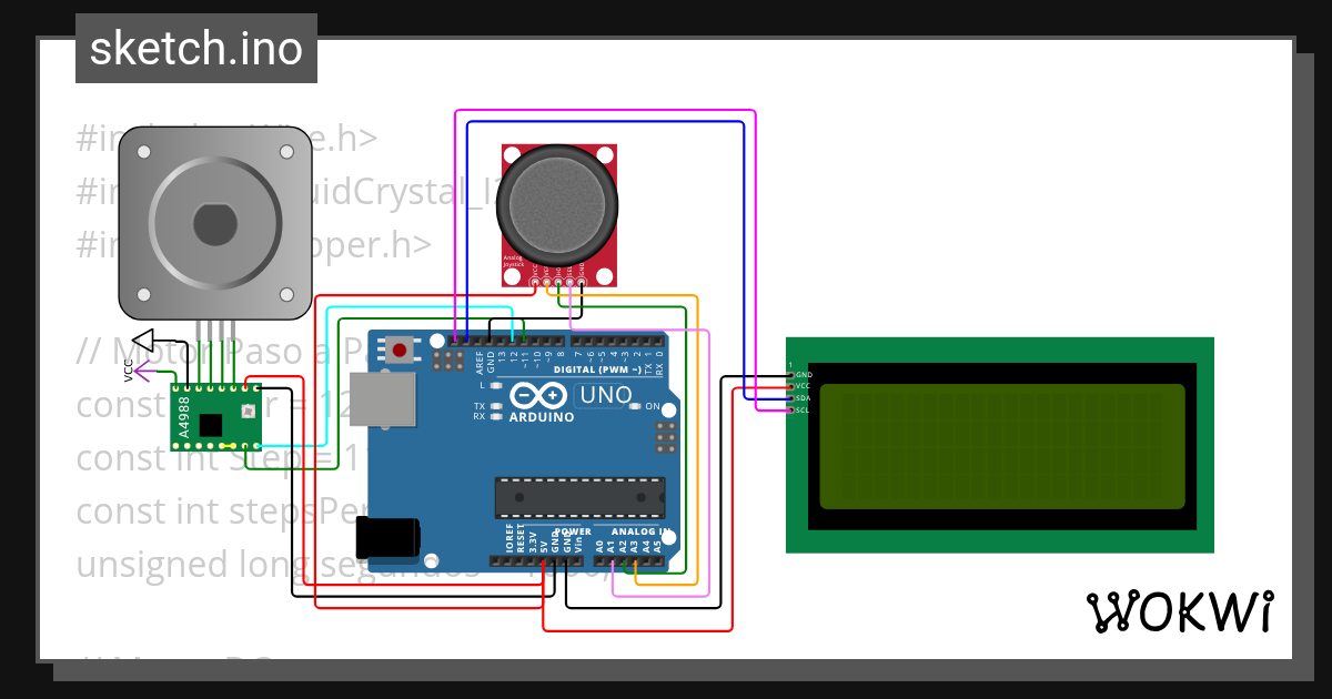 code lcd y motor dc - Wokwi ESP32, STM32, Arduino Simulator