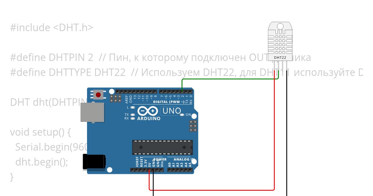 Работа с датчиком температуры и влажности DHT11 simulation