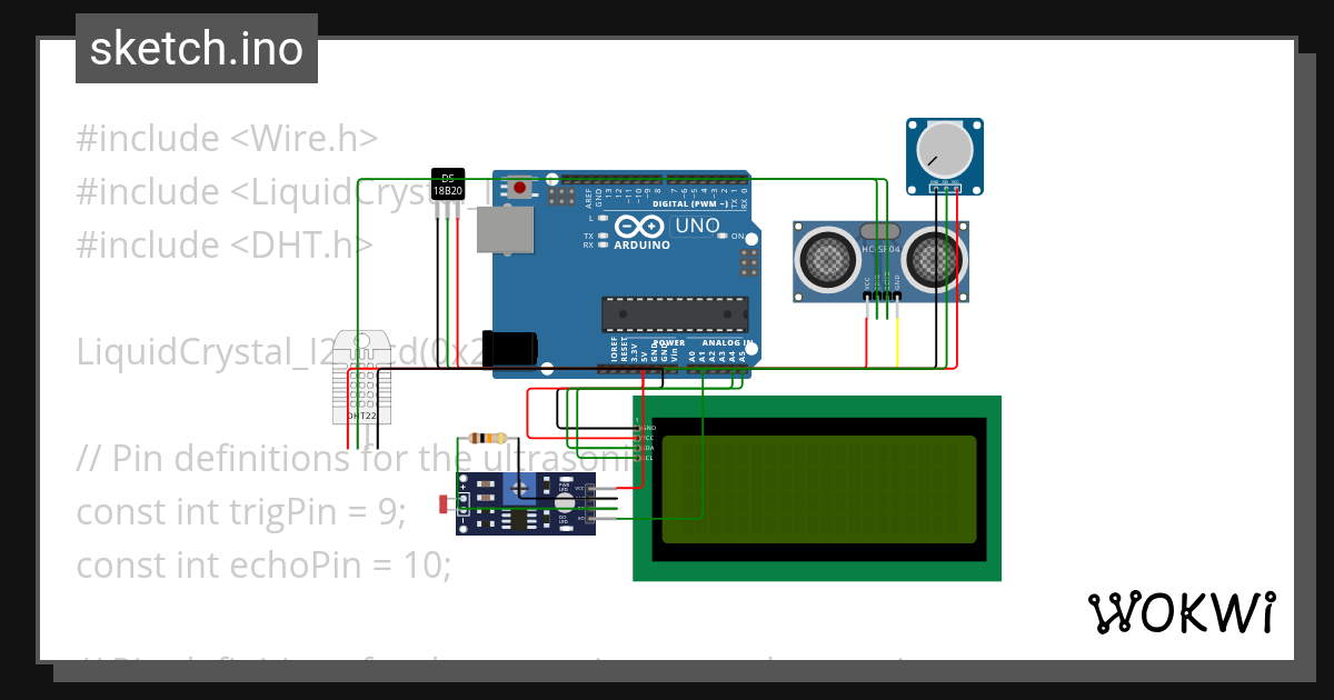 lcd using Arduino Copy ultrasonic Wokwi ESP32, STM32, Arduino Simulator