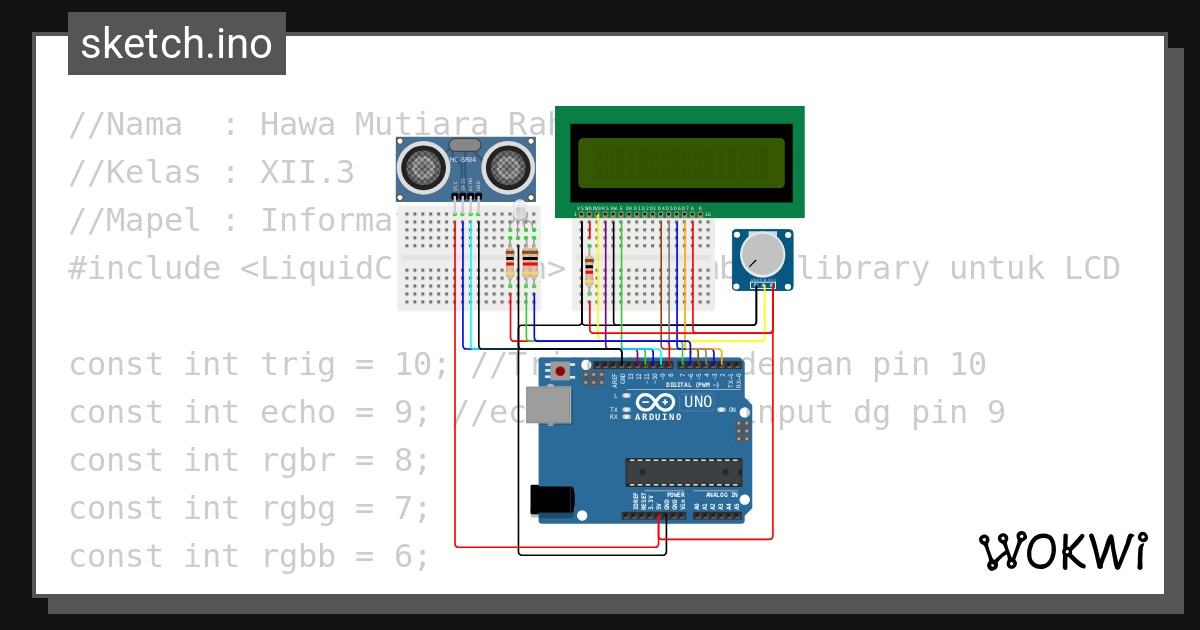 Distance Sensor LCD 1 - Wokwi ESP32, STM32, Arduino Simulator