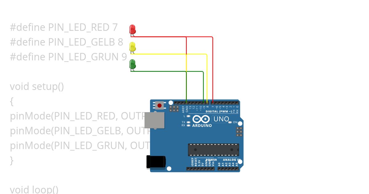Ampelschaltung, #define, pinMode, digitalWrite simulation