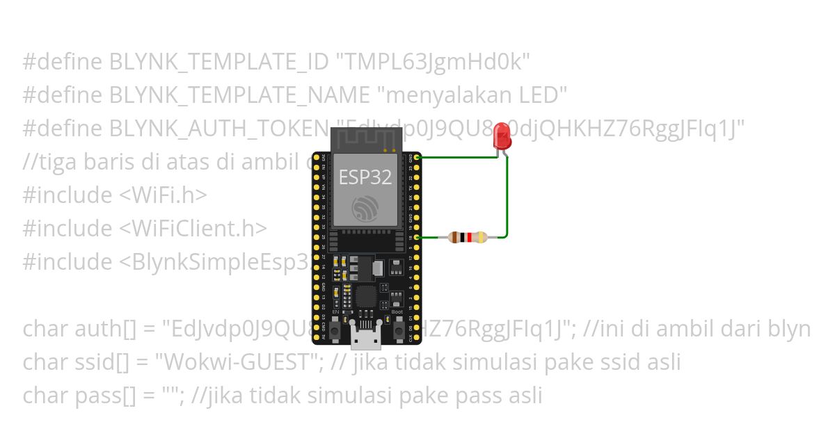 esp32 menyalaka led dengan blynk simulation