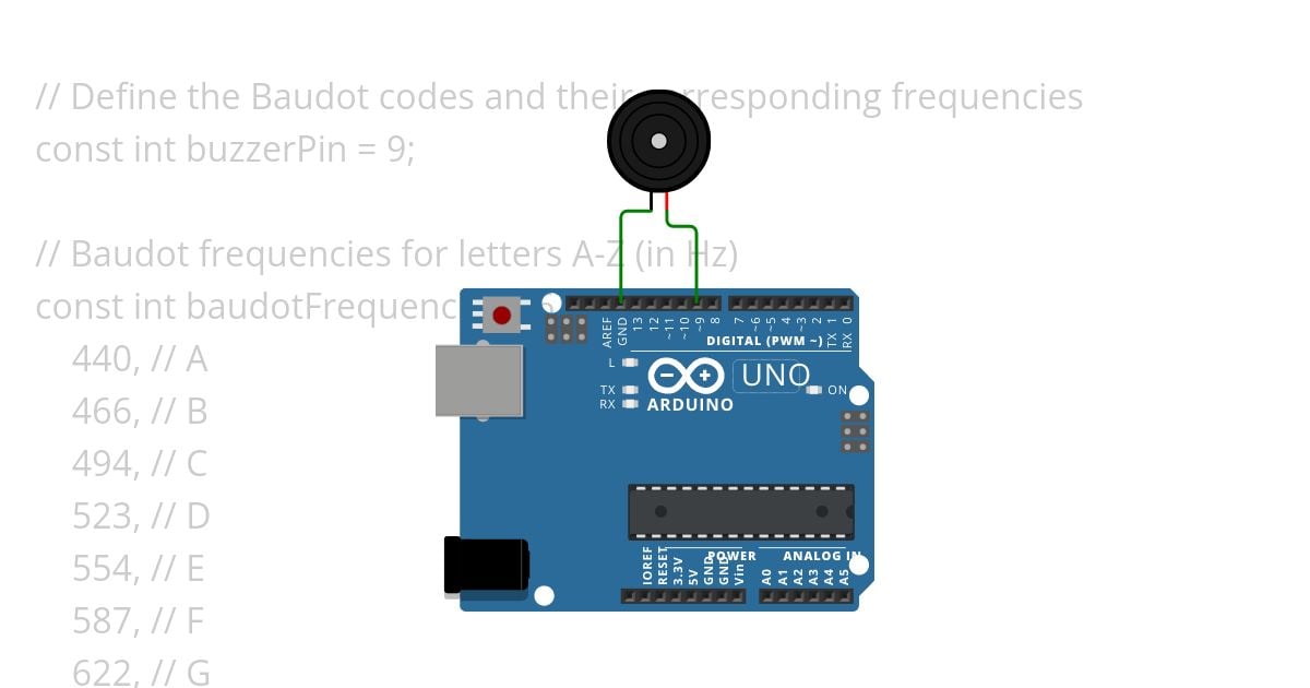 Baudot Code on Piezo w/ Uno simulation