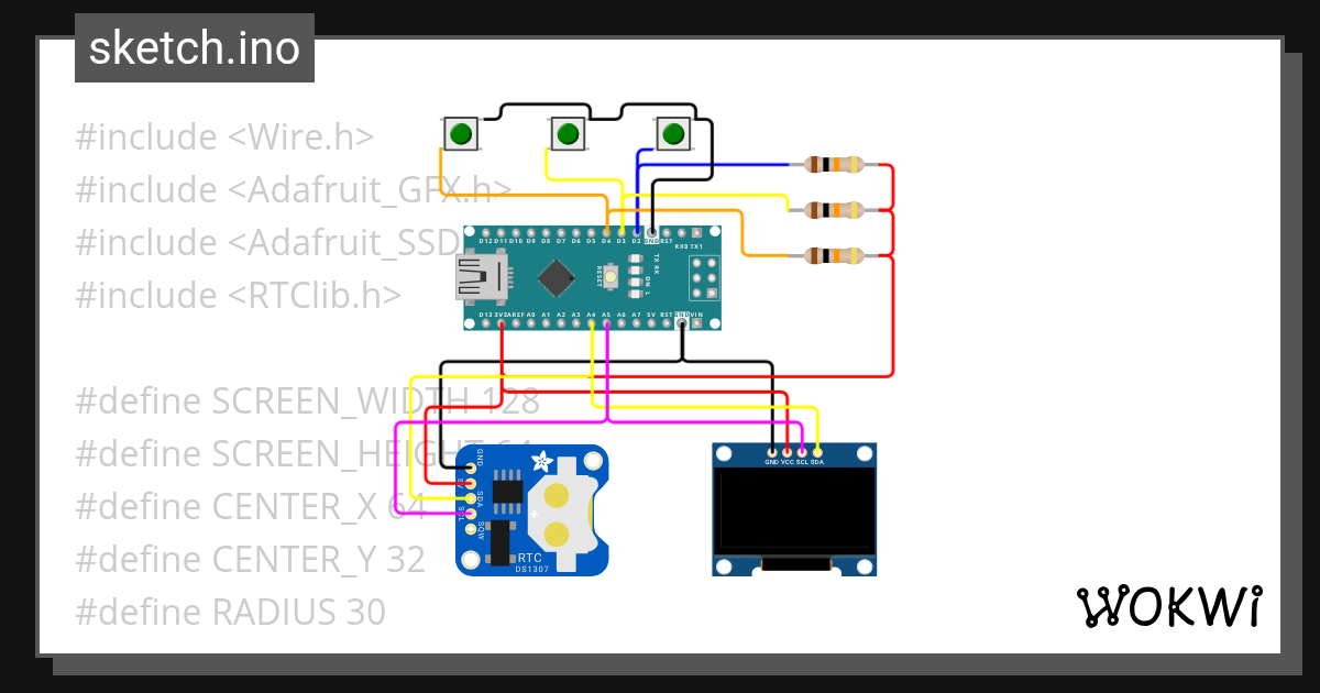 AnalogClock on Arduino Nano - Wokwi ESP32, STM32, Arduino Simulator
