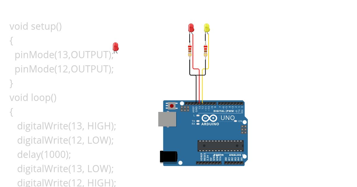 2.	Menghidupkan 2 LED berkedip simulation