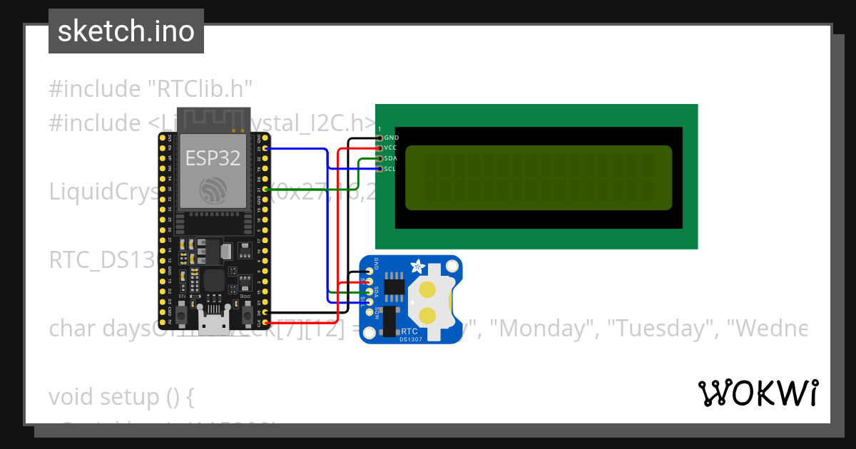 Video 6: Two I2C devices (RTC and LCD) - Wokwi ESP32, STM32, Arduino ...