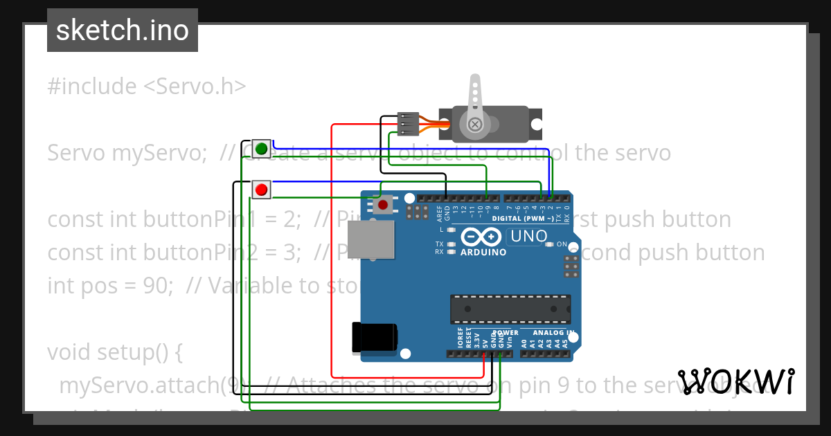 servo with button Wokwi ESP32, STM32, Arduino Simulator