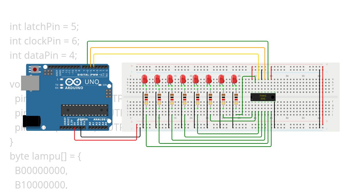 REGISTER 74HC595 XII F8 simulation