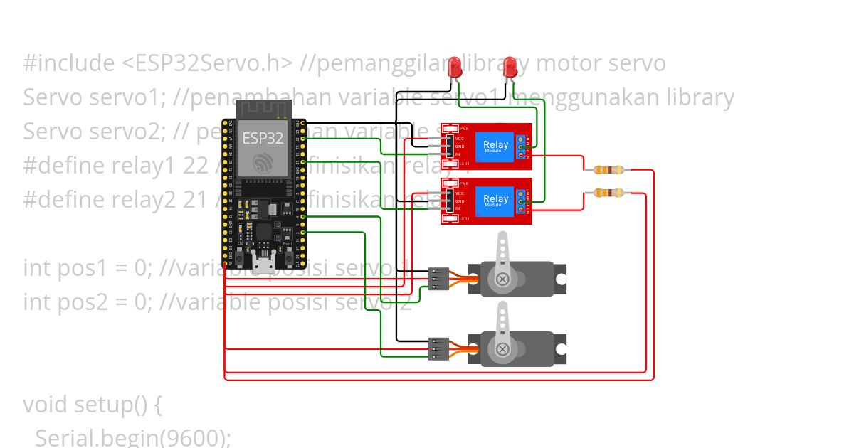 iot penugasan 2 relay 2 led 2 servo simulation