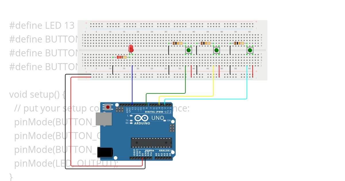 3 Buttons 1 Led simulation