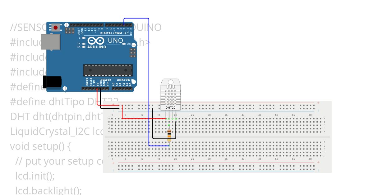 sensor DHT22 con LCD 16x2 I2C  simulation