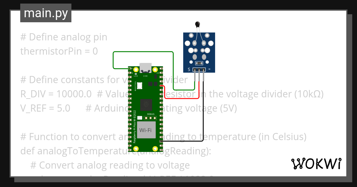 interfacing NTC sensor using raspberry pi pico w Copy - Wokwi ESP32 ...