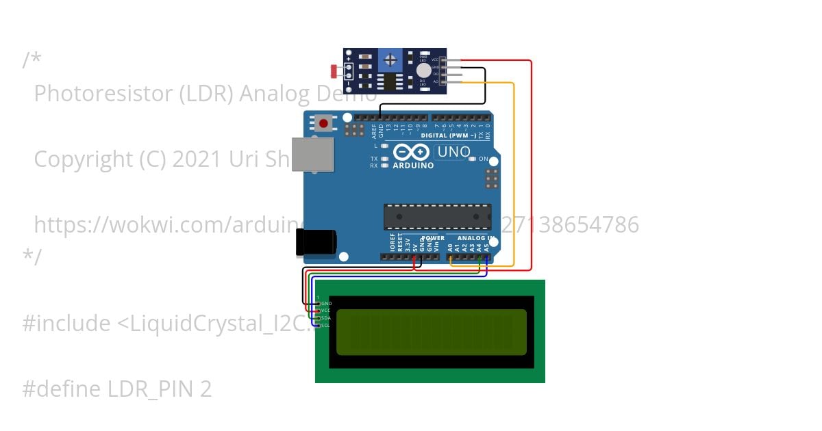 Sensor de Luminosidade Analógico simulation