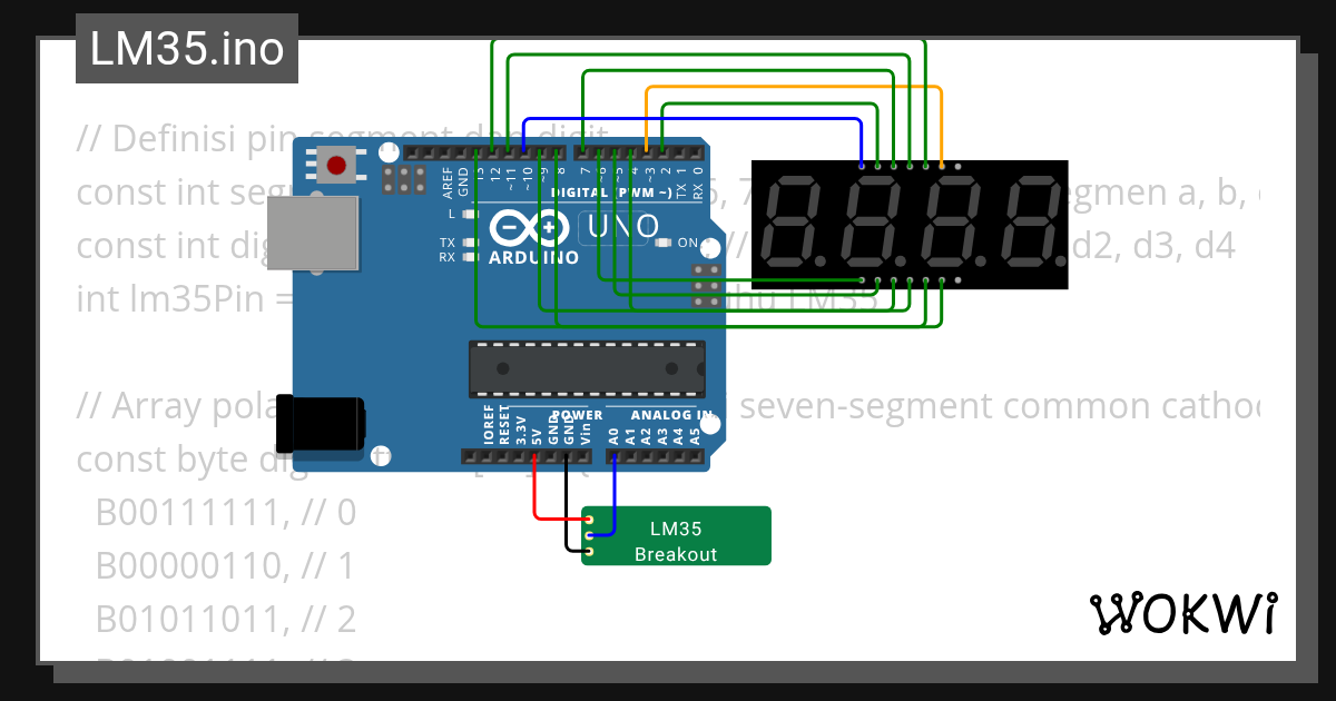 LM35 Multi Seven Segmen Wokwi ESP32, STM32, Arduino Simulator