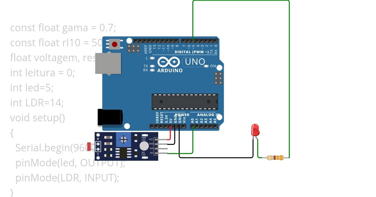 Framework Arduino II: Aula 02 Módulo LDR Analogico simulation