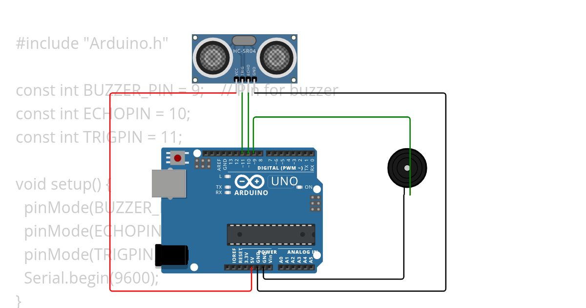 Home Security system with radial detection (HCSRO4 Ultrasonic Sensor) simulation