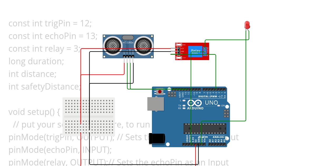 light control using realy and ultrasonic sensor simulation