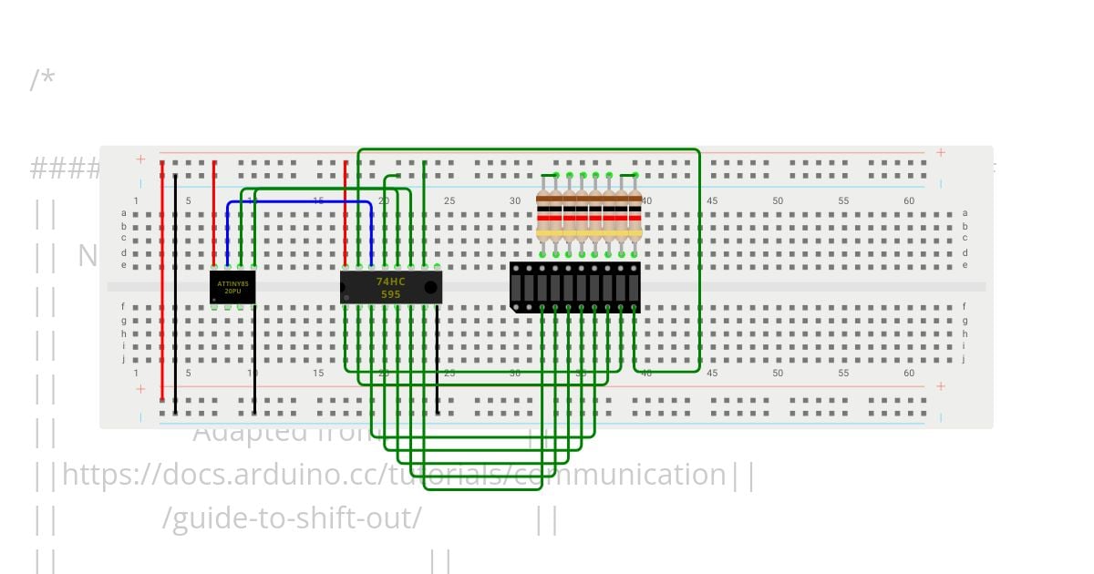 ATTINY85 and Binary Counter w/ 595 simulation