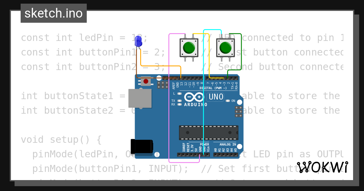 2 buttons blink and constant - Wokwi ESP32, STM32, Arduino Simulator