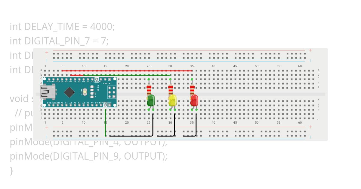 Traffic Lights using Arduino Nano simulation