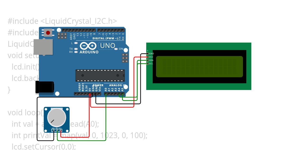 Displaying the Values on an LCD taken from a potentiometer simulation