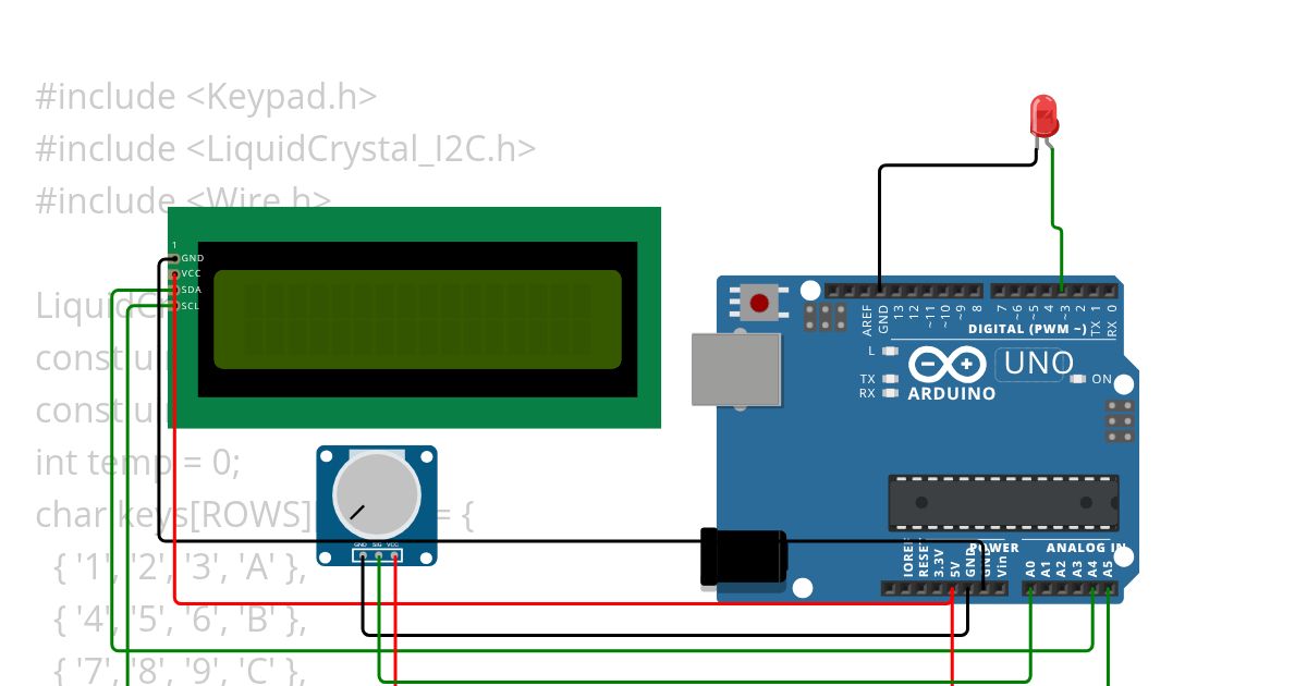 Displaying the progress bar,brightness percentage on the LCD and adjusting the brightness of the LED according to the inputs from a potentiometer simulation