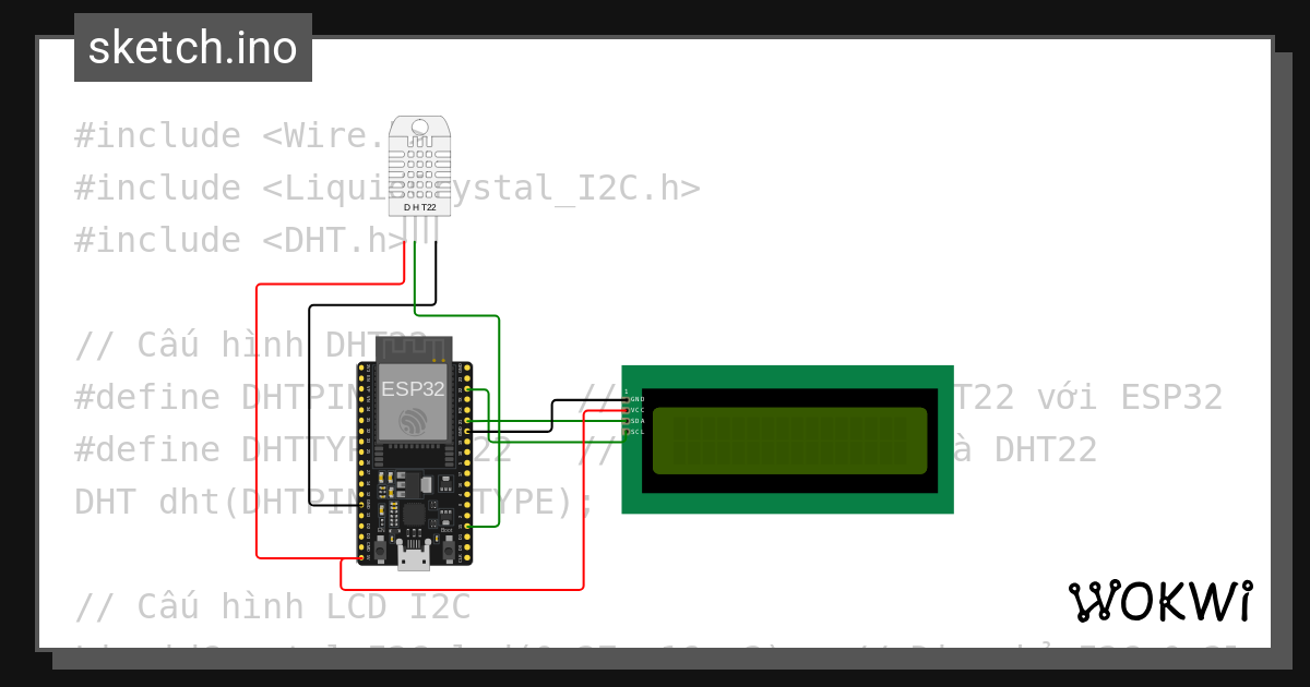 Hi n th gi tr nhi t m tr n lcd d ng esp32 wokwi esp32