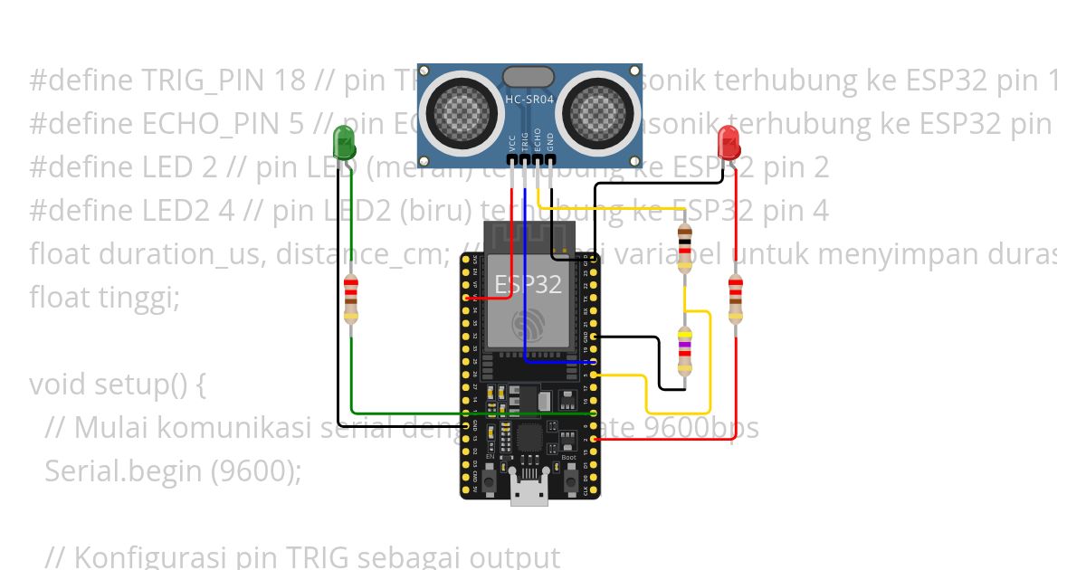 sensor jarak ultrasonik hcsr04 dan esp32 Safe simulation